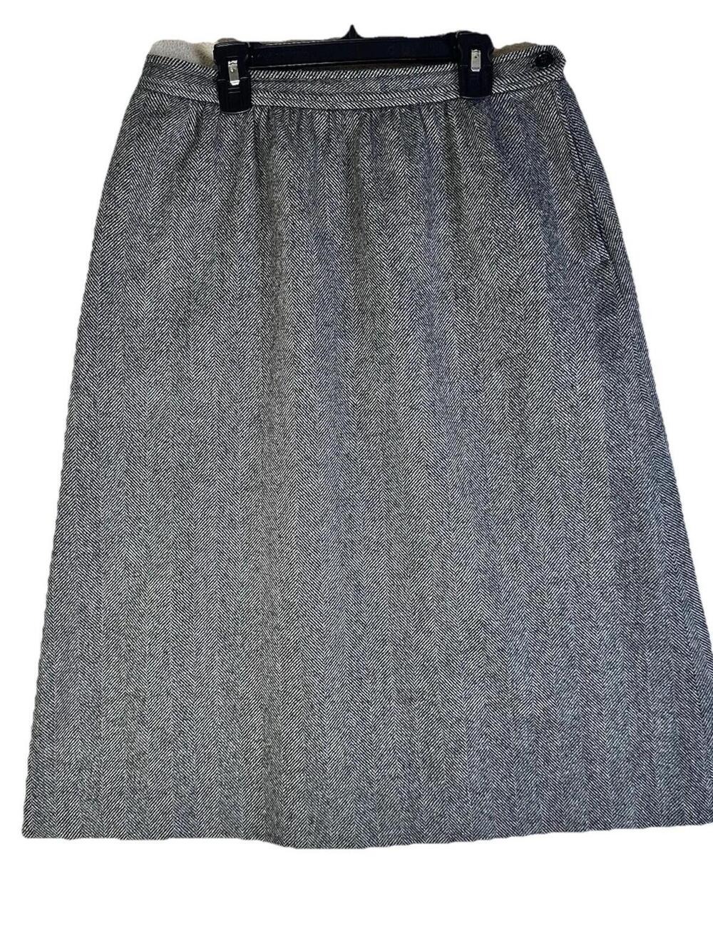 Vintage 70’s Picone Wool Gray Herringbone Midi Skirt academia preppy modest 8/10